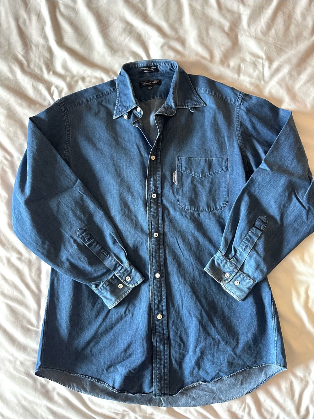 Faconnable Blue Chambray Button Down Shirt 3 15.5